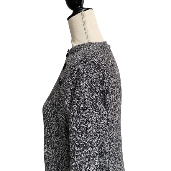 LOFT Black White Salt Pepper Knit Cotton Sweater Button Shoulder Size Small - Picture 6 of 13